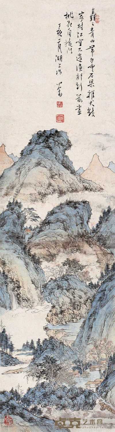 溥儒 丁亥（1947年）作 青山云树图 轴 100×27cm